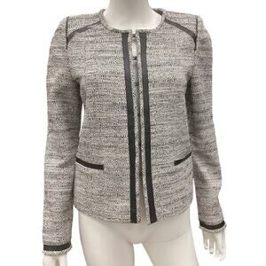 Gerard Darel Blazer Women’s Size Medium Tweed with Leather Trim in Black & White